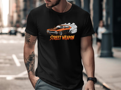 Orange Muscle Car 'Street Weapon' T-Shirt - Burnout Tee