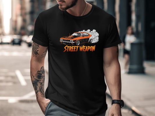 Orange Muscle Car 'Street Weapon' T-Shirt - Burnout Tee