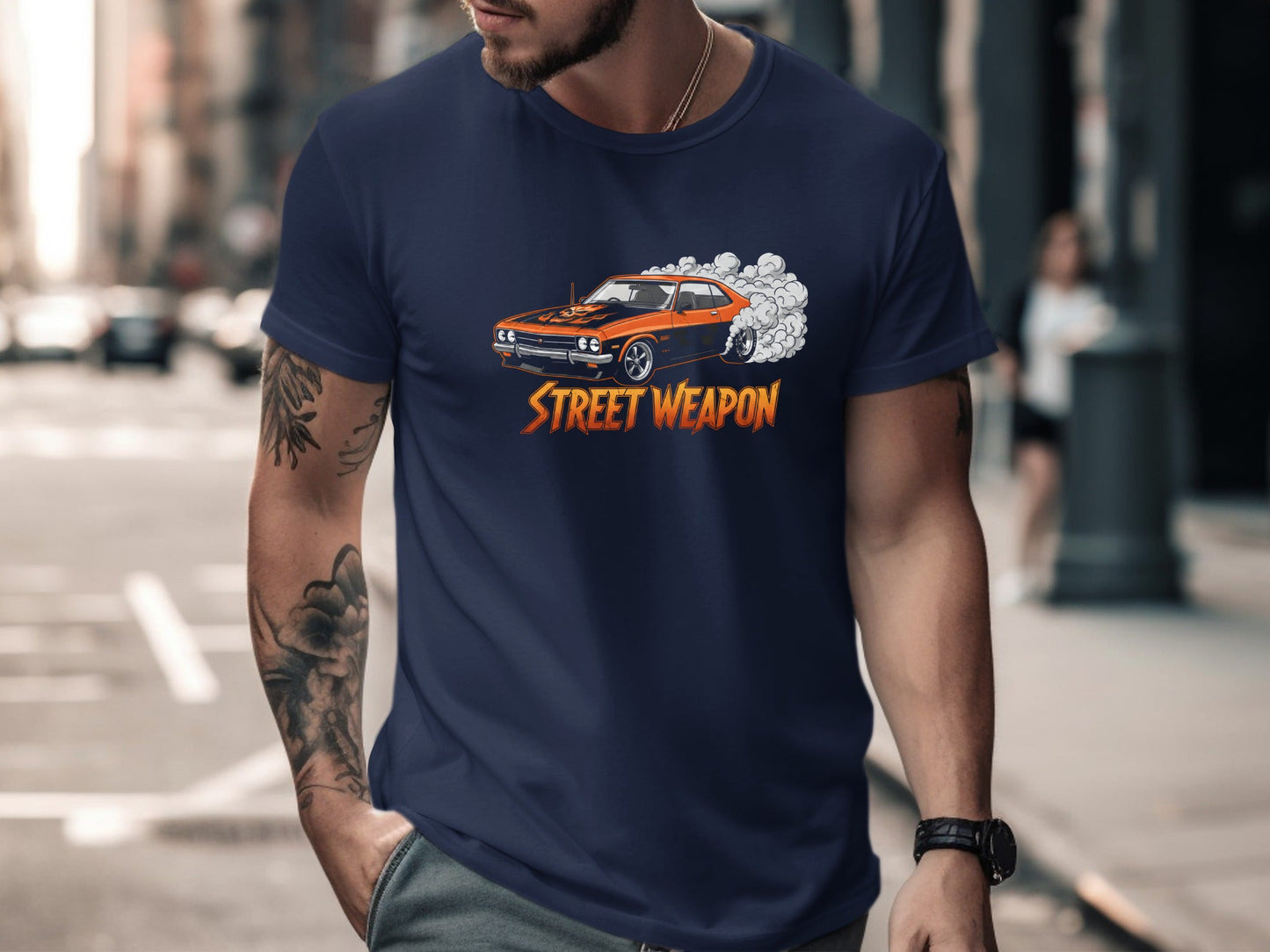 Orange Muscle Car 'Street Weapon' T-Shirt - Burnout Tee