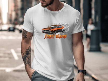 Orange Muscle Car 'Street Weapon' T-Shirt - Burnout Tee