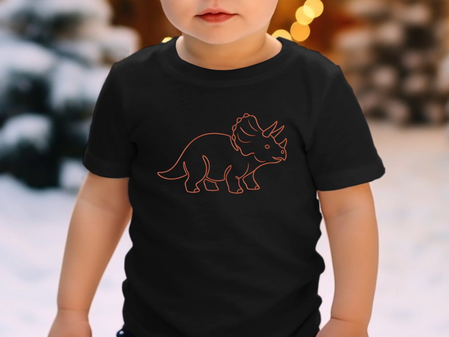 Minimalist Orange Triceratops Outline T-Shirt - Cute Dino Style