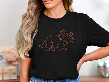 Minimalist Orange Triceratops Outline T-Shirt - Cute Dino Style