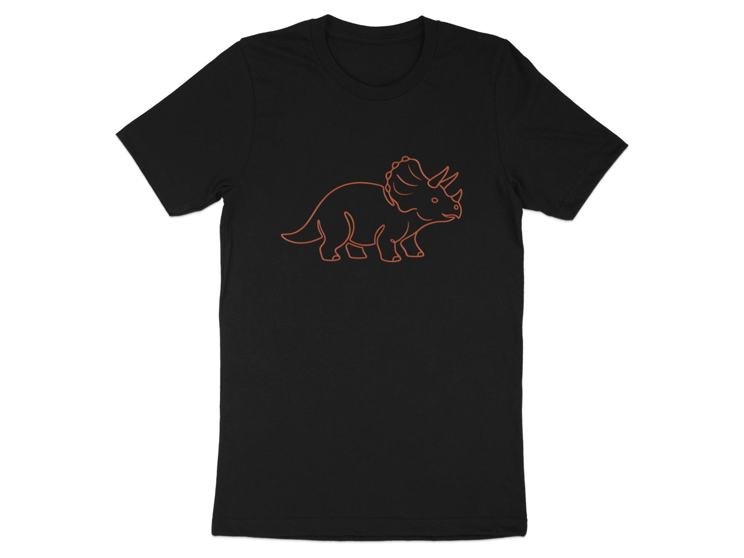 Minimalist Orange Triceratops Outline T-Shirt - Cute Dino Style
