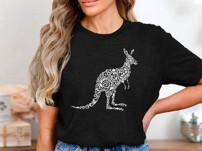 Ornate Floral Kangaroo Mandala T-Shirt | Australian Wildlife Art