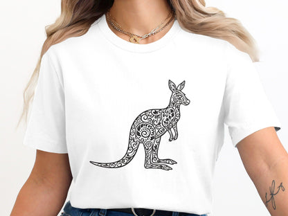 Ornate Floral Kangaroo Mandala T-Shirt | Australian Wildlife Art