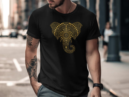 Ornate Gold Elephant Head Graphic Tee