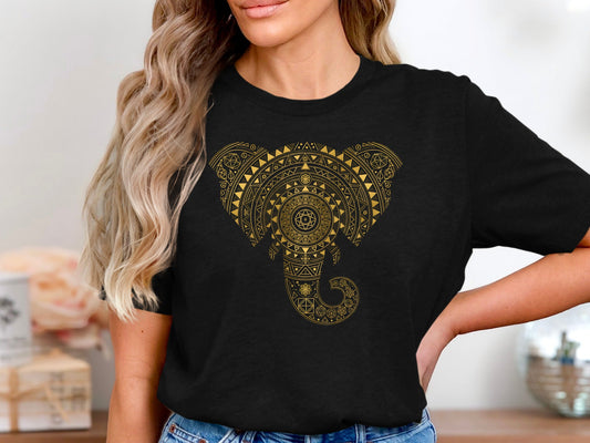 Ornate Gold Elephant Head Graphic Tee