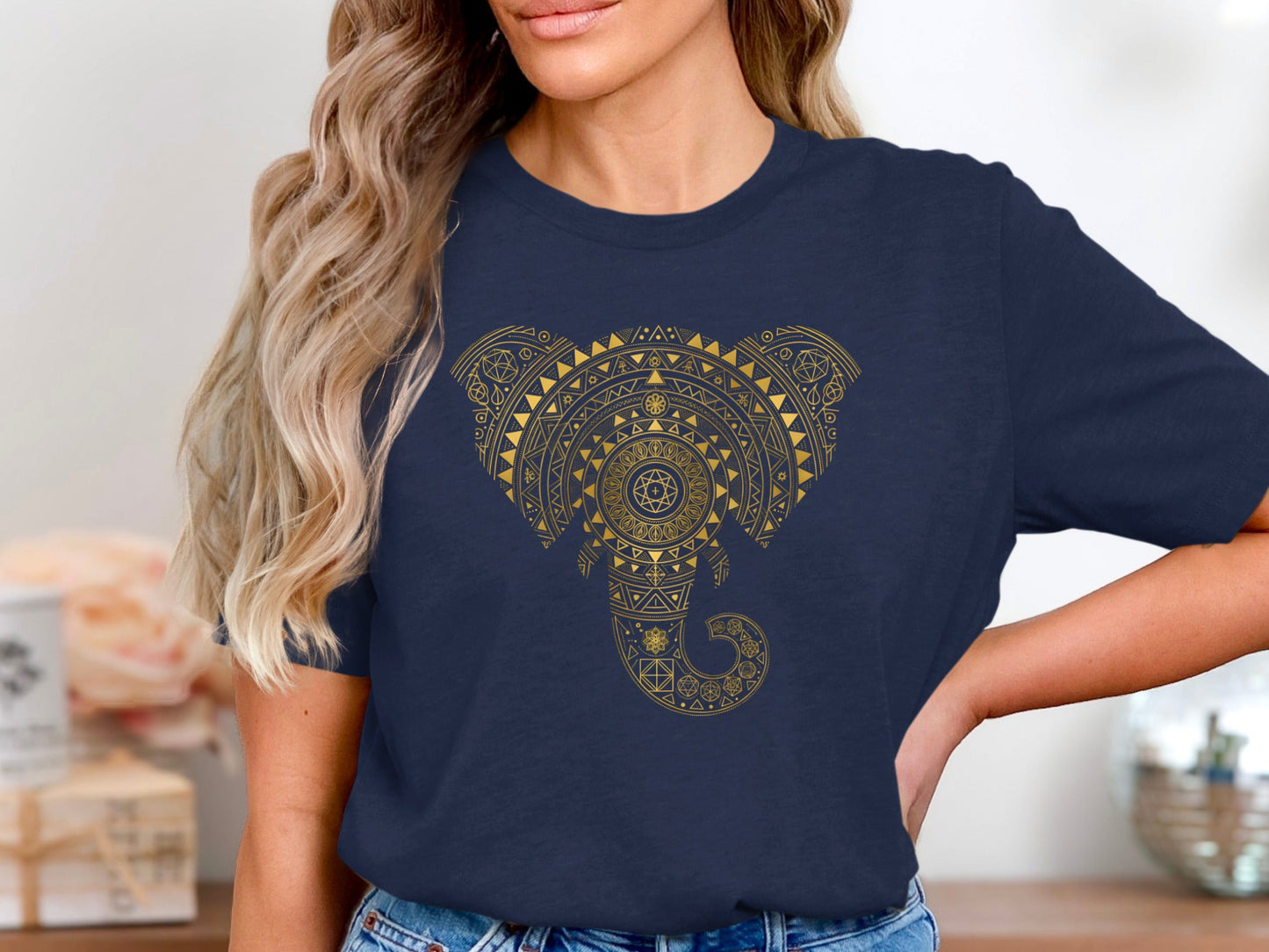 Ornate Gold Elephant Head Graphic Tee