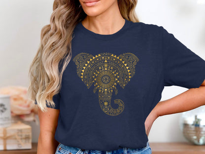 Ornate Gold Elephant Head Graphic Tee