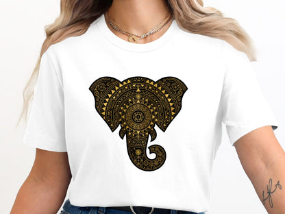 Ornate Gold Elephant Head Graphic Tee