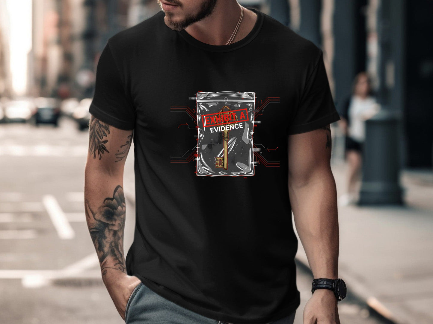 Exhibit A Evidence T-Shirt - Cyberpunk Key Graphic