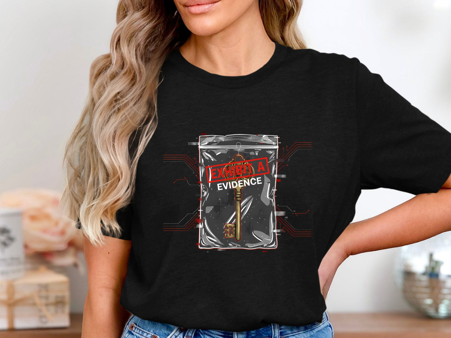 Exhibit A Evidence T-Shirt - Cyberpunk Key Graphic