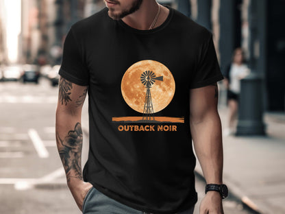 Outback Noir Windmill T-Shirt - Australian Harvest Moon Tee