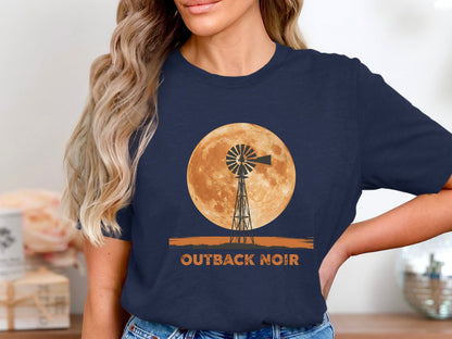 Outback Noir Windmill T-Shirt - Australian Harvest Moon Tee