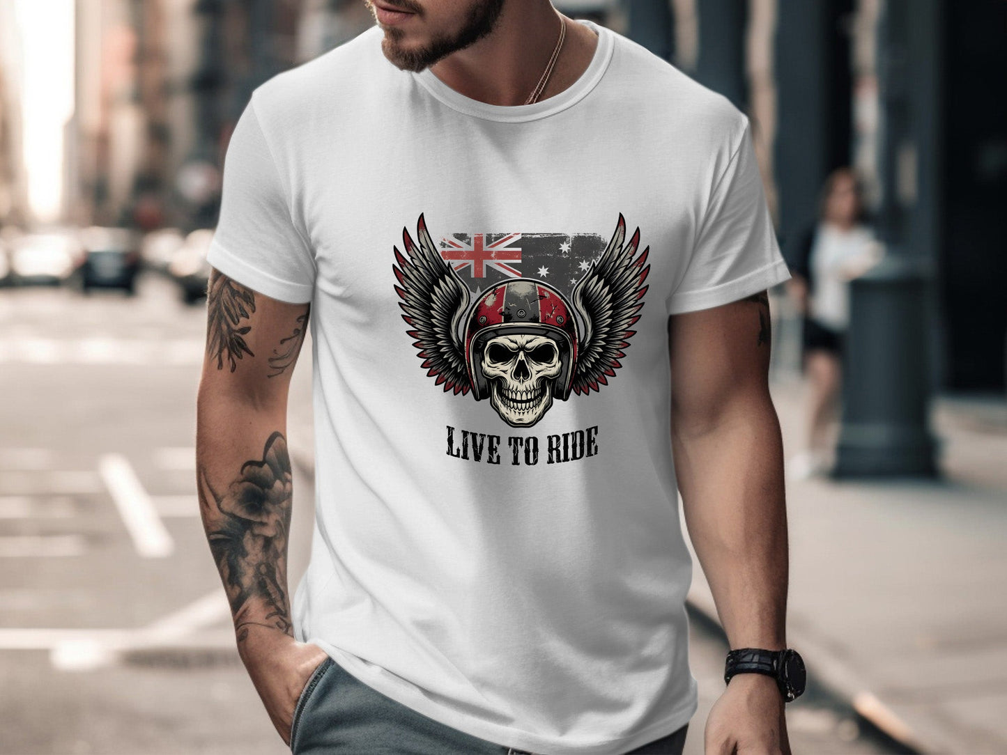 Live to Ride Australian Flag Biker T-Shirt