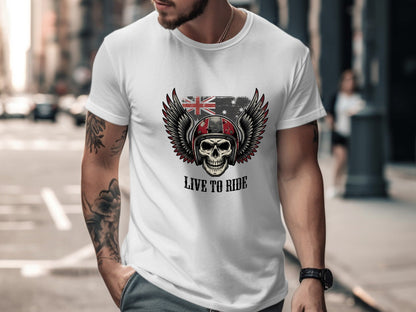 Live to Ride Australian Flag Biker T-Shirt