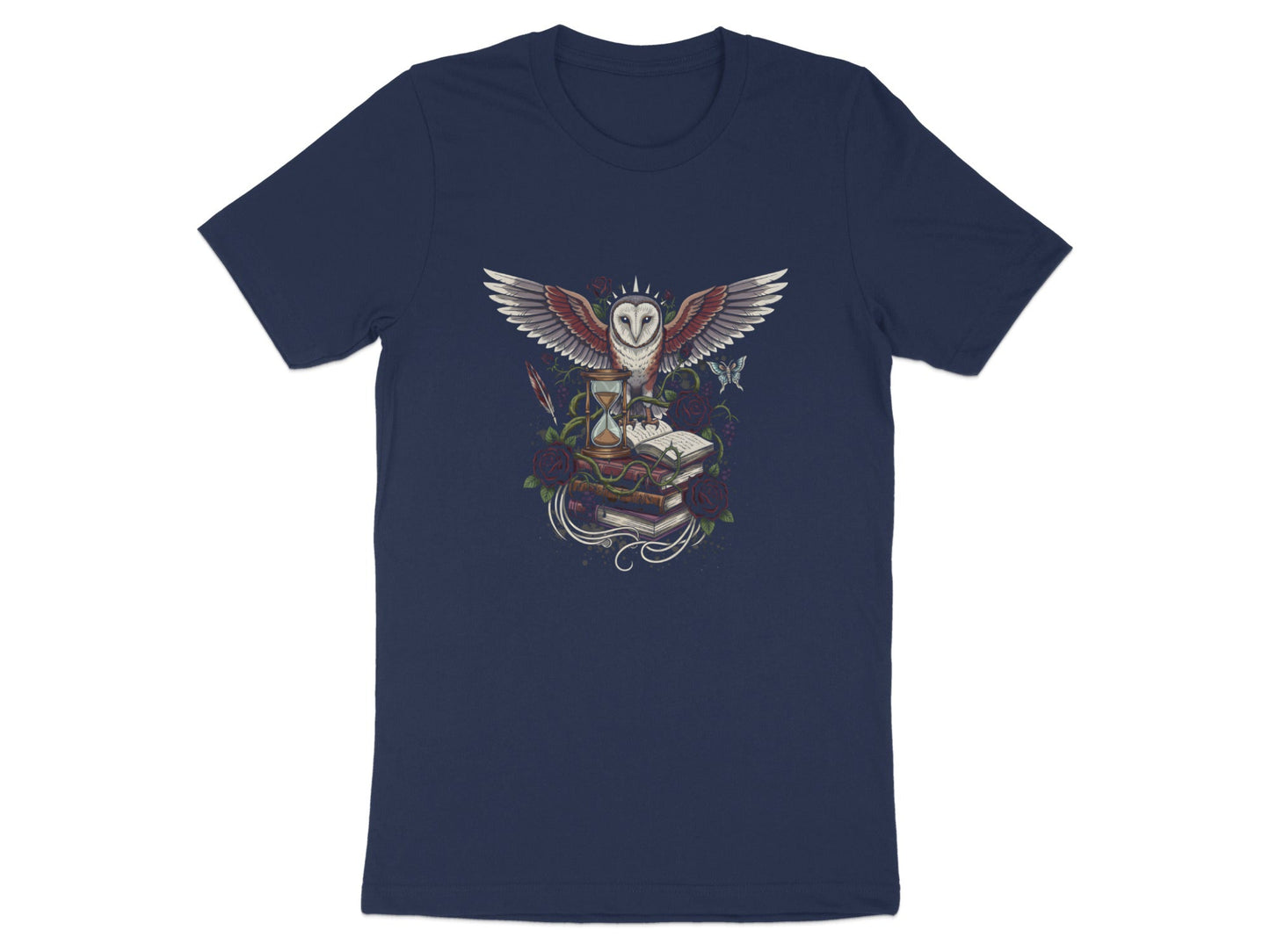 Wisdom & Time Owl T-Shirt - Hourglass & Antique Books Art
