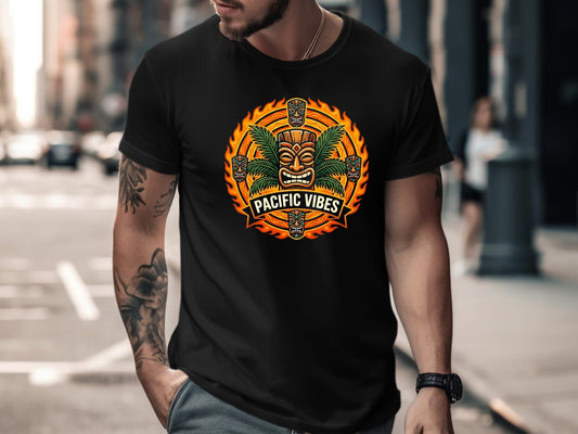 Pacific Vibes Tiki Mask Tropical Men's Tee