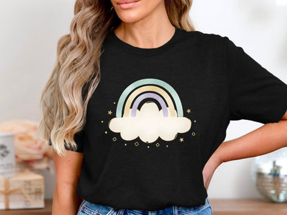 Pastel Boho Rainbow & Cloud Graphic Tee