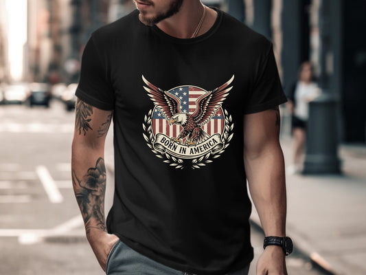 Bold Eagle Shield Patriotic Emblem Black T-Shirt