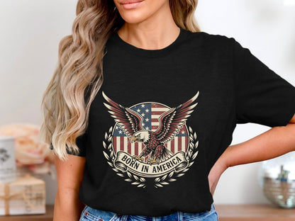 Bold Eagle Shield Patriotic Emblem Black T-Shirt
