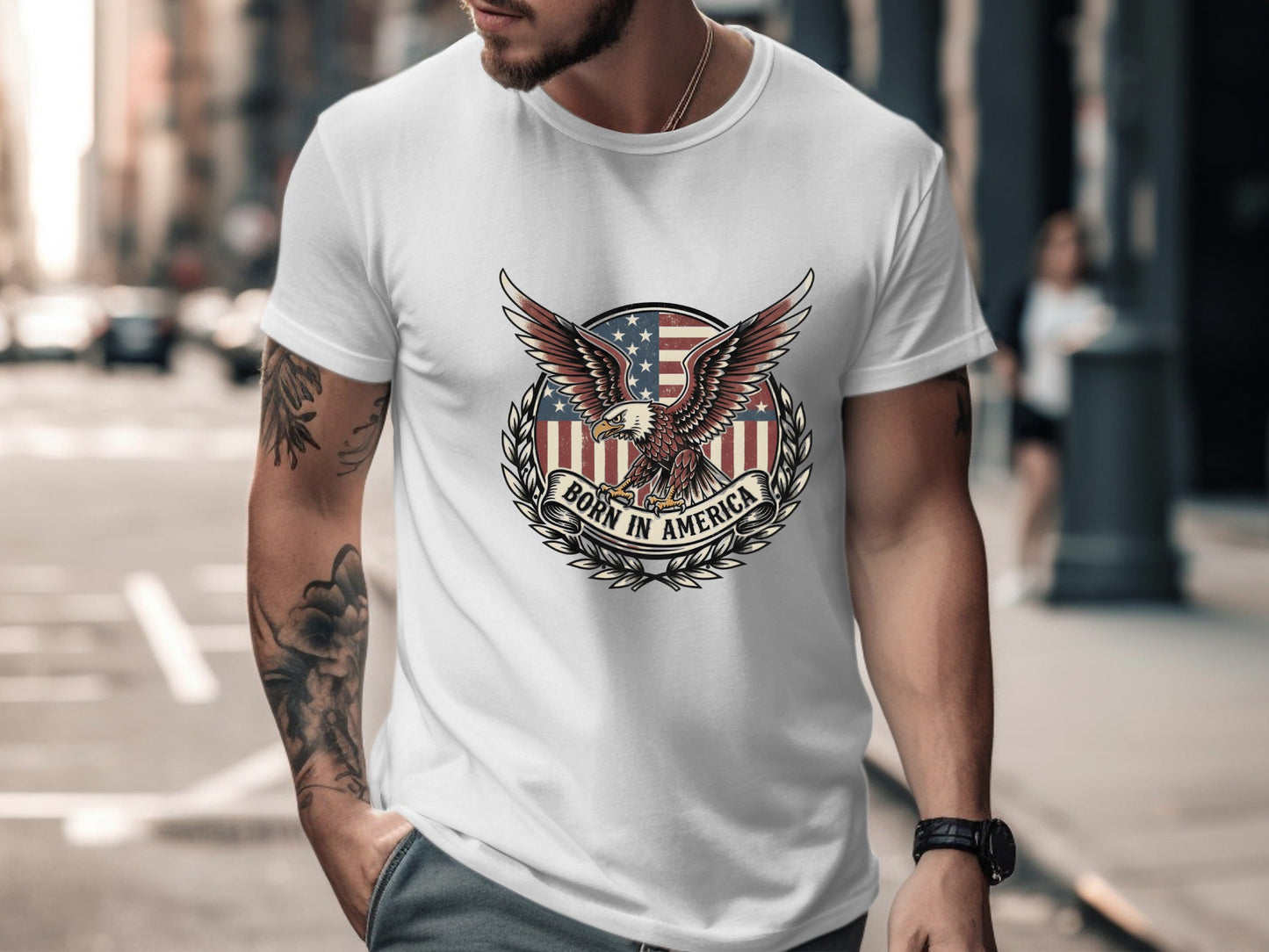 Bold Eagle Shield Patriotic Emblem Black T-Shirt