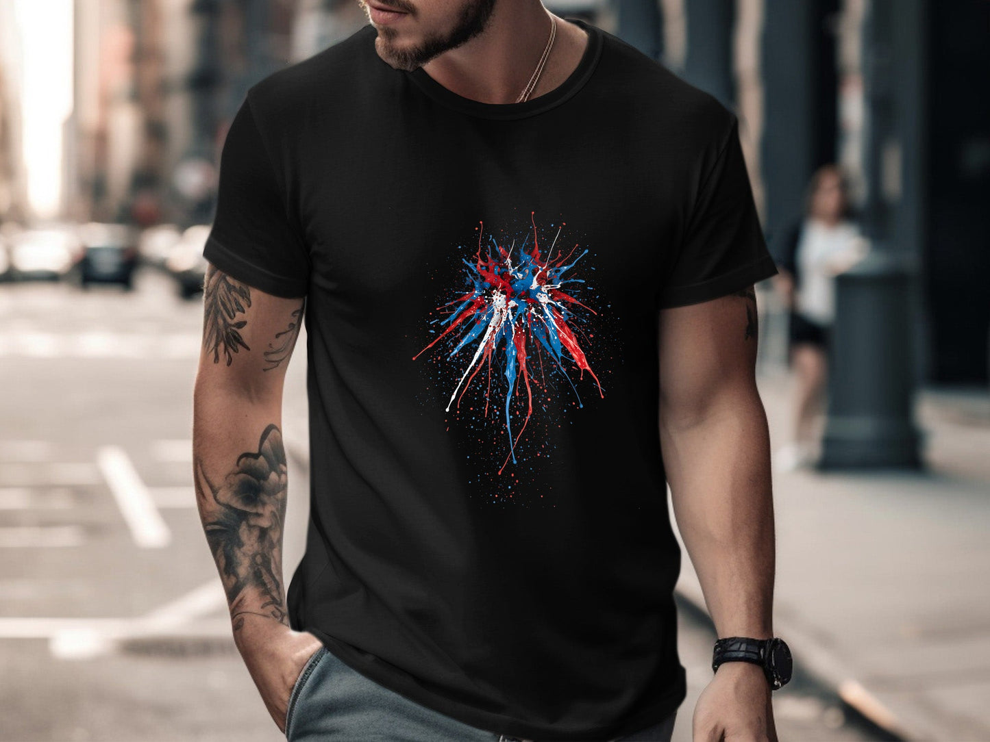 Red and Blue Paint Splatter Burst T-Shirt