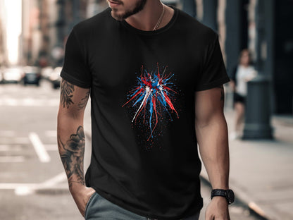Red and Blue Paint Splatter Burst T-Shirt