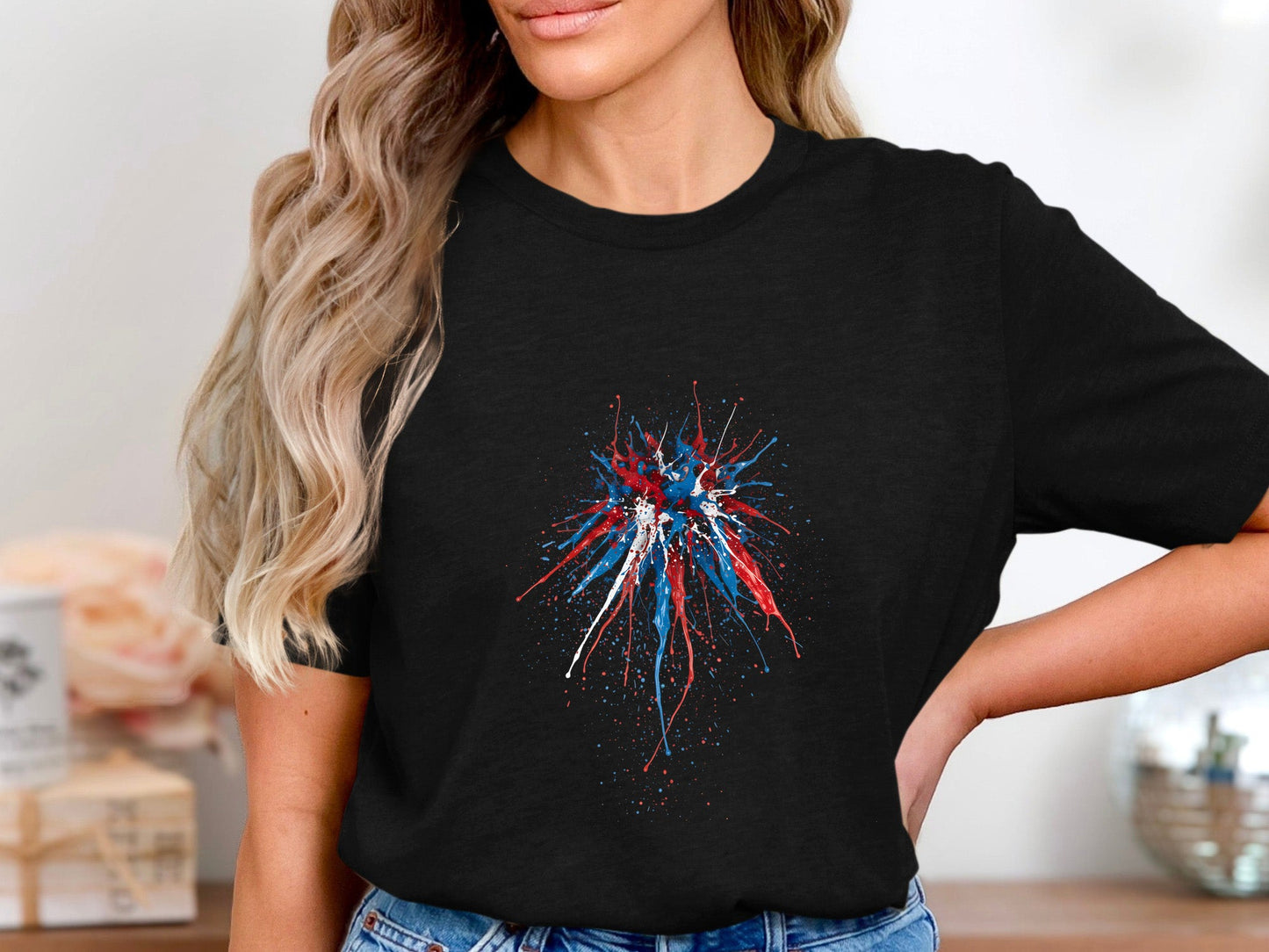Red and Blue Paint Splatter Burst T-Shirt