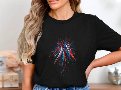 Red and Blue Paint Splatter Burst T-Shirt