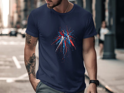 Red and Blue Paint Splatter Burst T-Shirt