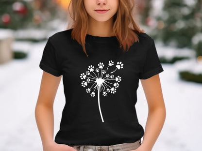 Dandelion Paw Prints Whimsical Pet Lover T-Shirt