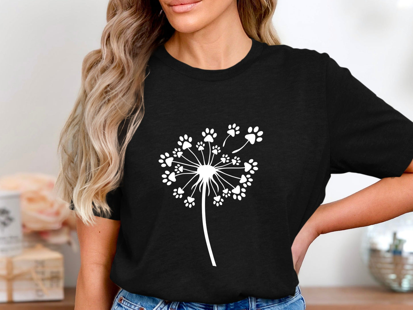Dandelion Paw Prints Whimsical Pet Lover T-Shirt