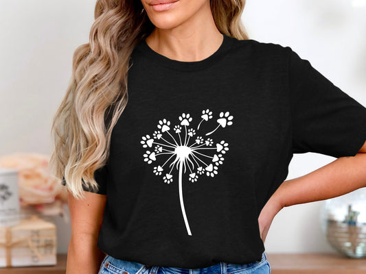 Dandelion Paw Prints Whimsical Pet Lover T-Shirt