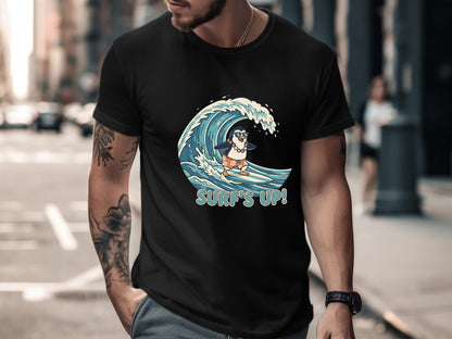 Surf's Up Surfing Penguin Tee | Fun Beach T-Shirt
