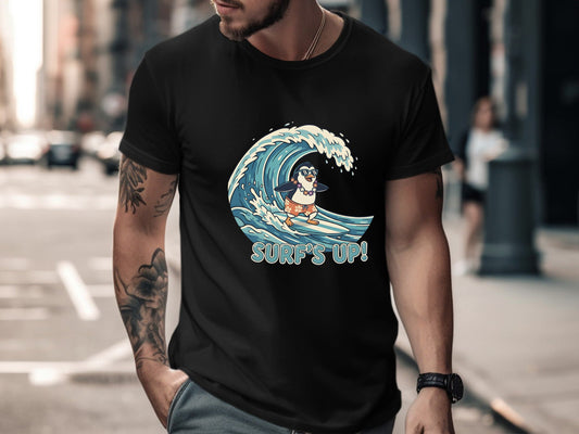 Surf's Up Surfing Penguin Tee | Fun Beach T-Shirt
