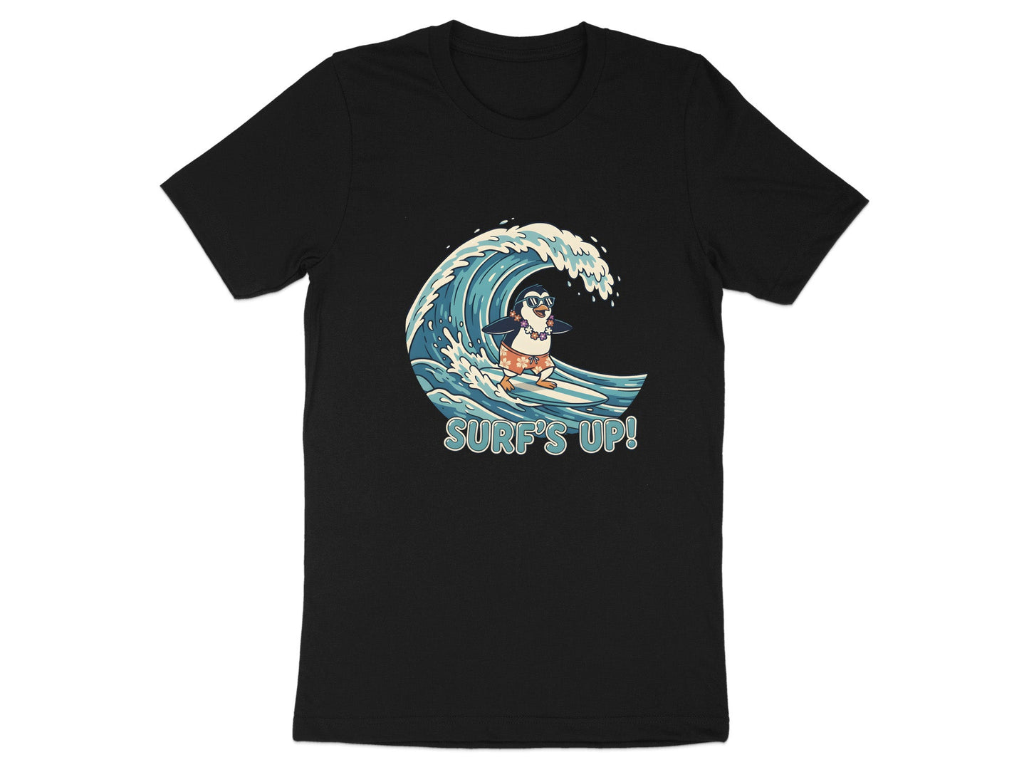 Surf's Up Surfing Penguin Tee | Fun Beach T-Shirt