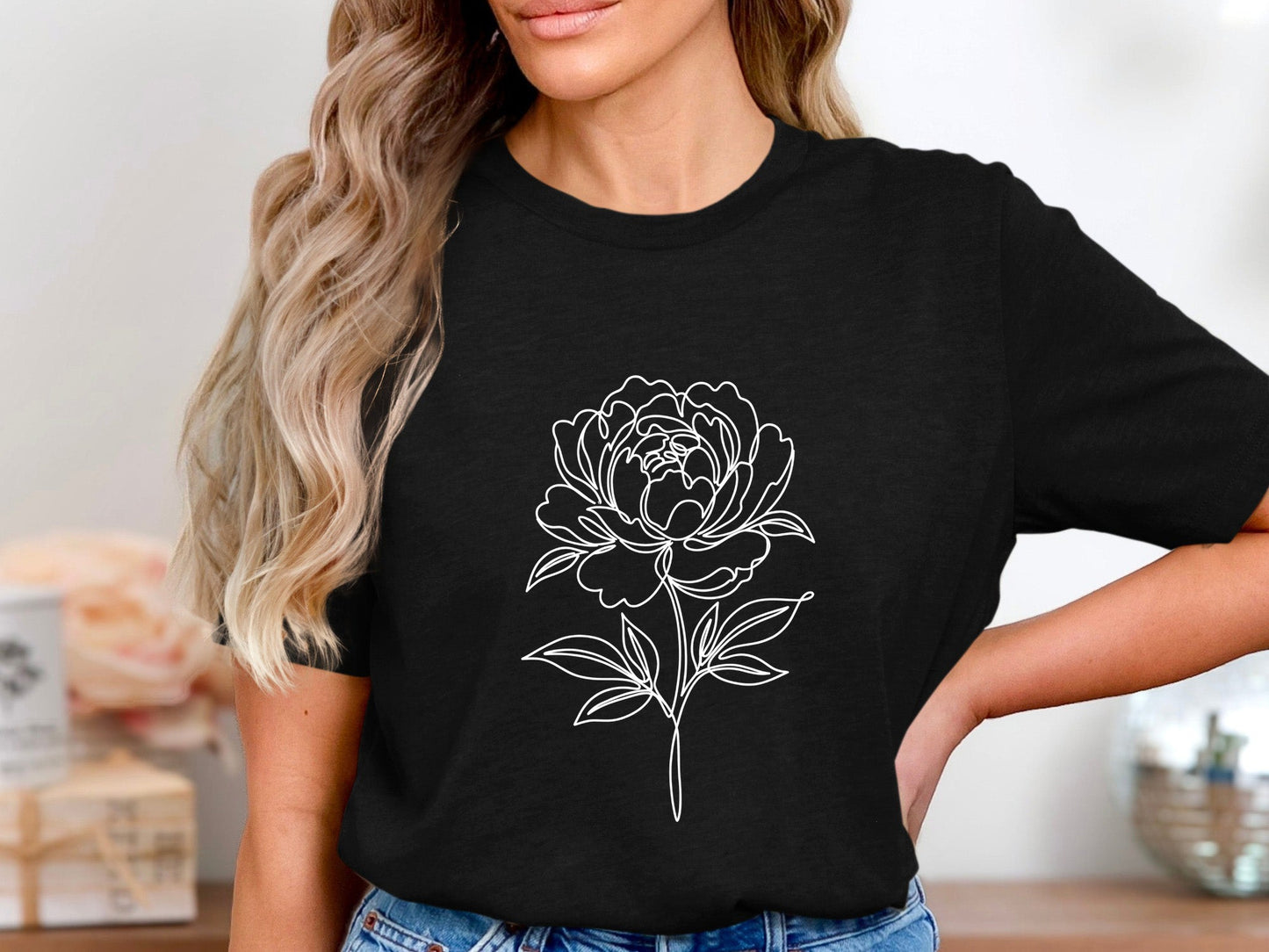 Peony Single Line Art Graphic Tee