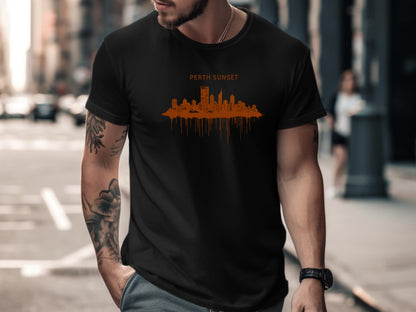 Perth Sunset Skyline Drip Art T-Shirt | Western Australia Fashion