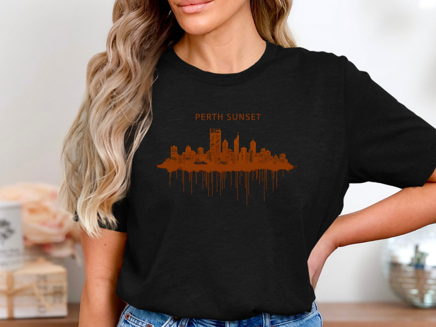 Perth Sunset Skyline Drip Art T-Shirt | Western Australia Fashion