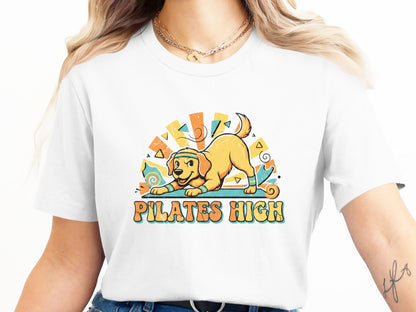 Pilates High Dog Graphic T-Shirt - Vintage Sun Design