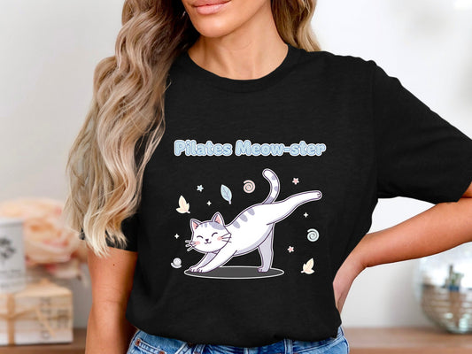 Pilates Meow-ster Cat Graphic T-Shirt - Kawaii Style