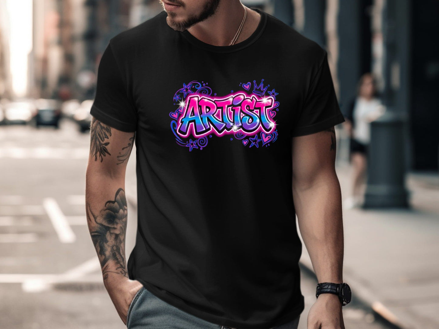 Retro Pink & Blue Graffiti Artist T-Shirt - Neon Style Graphic Tee