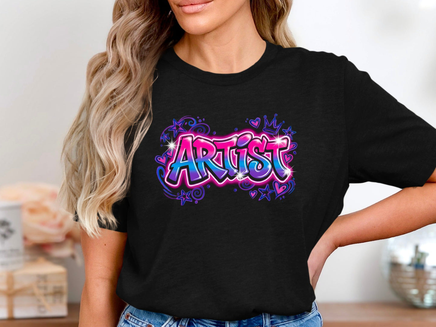 Retro Pink & Blue Graffiti Artist T-Shirt - Neon Style Graphic Tee
