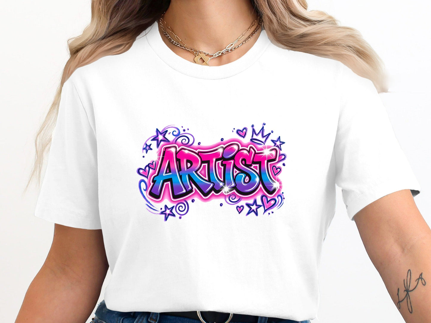 Retro Pink & Blue Graffiti Artist T-Shirt - Neon Style Graphic Tee