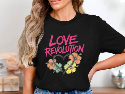 Love Revolution Floral Heart Graphic T-Shirt