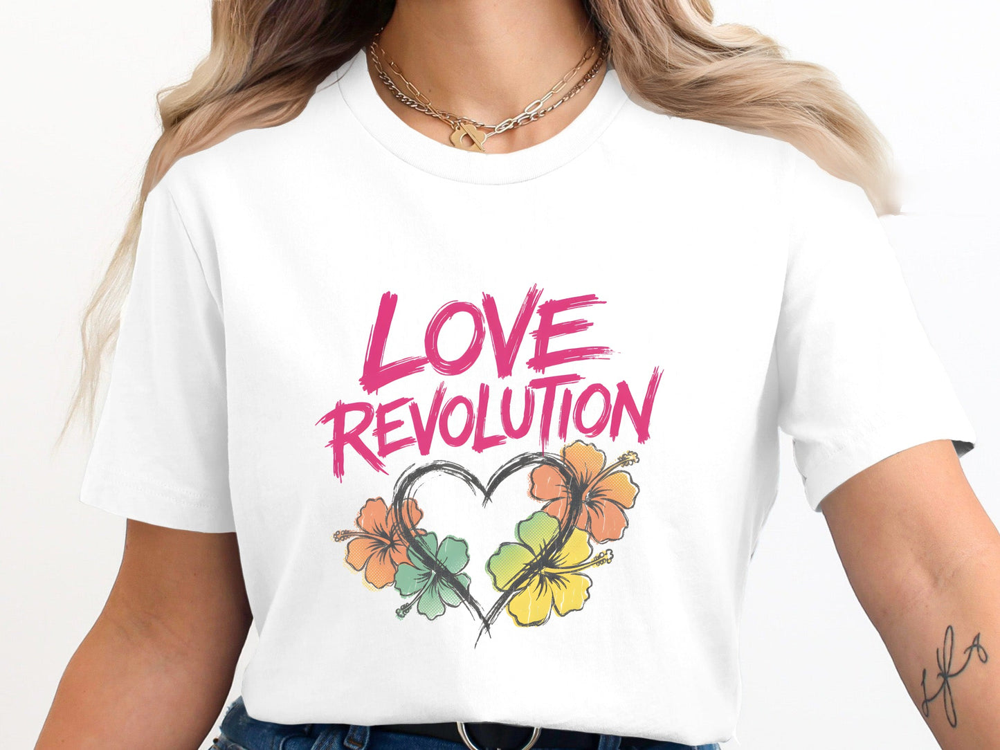Love Revolution Floral Heart Graphic T-Shirt