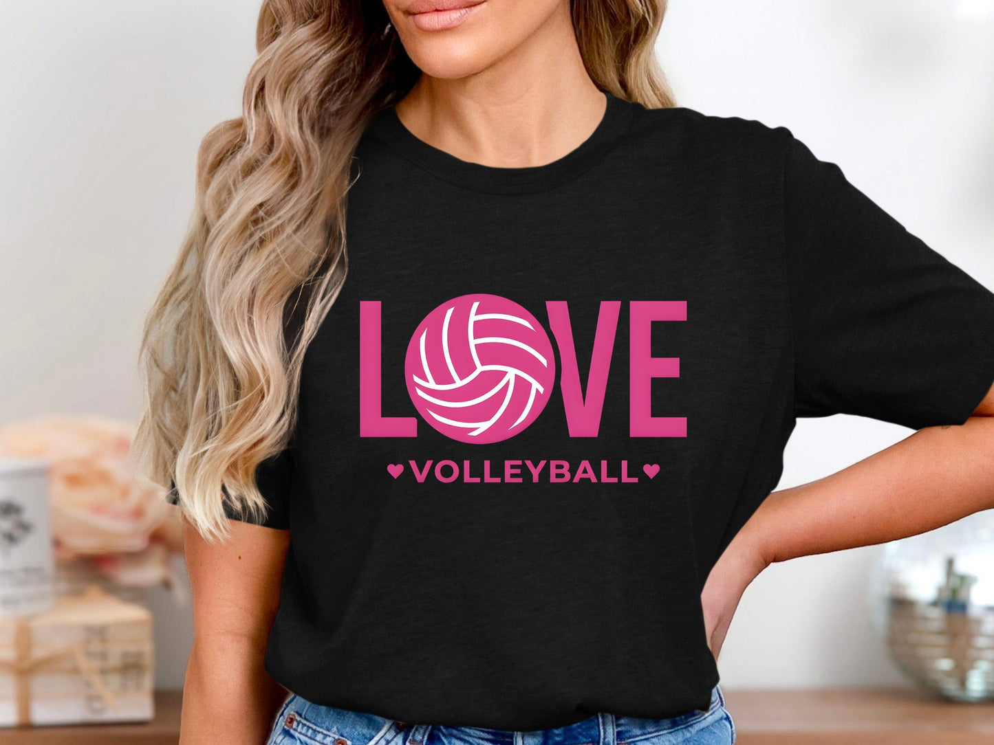 Love Volleyball Pink Graphic T-Shirt