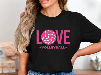 Love Volleyball Pink Graphic T-Shirt