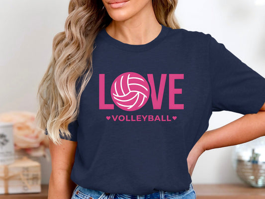 Love Volleyball Pink Graphic T-Shirt